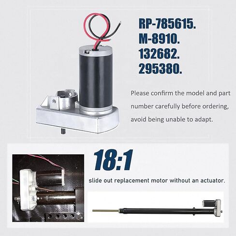 Neresshery 132682 RV Actuator Slide Out Motor OEM 18: 1 محرك نسبة، استبدل 295380، M-8910، RP-785615 Motor، متوافق مع معظم المحركات، استخدم مع نظام الانزلاق من خلال الإطار - ضمان لمدة 3 سنوات in Kuwait