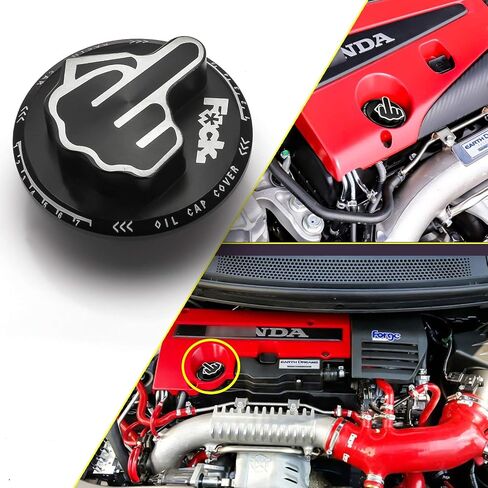 غطاء غطاء الوقود لخزان زيت المحرك Xotic Tech، نمط الإصبع الأوسط من الألومنيوم، متوافق مع Honda وAcura (أسود) in Kuwait
