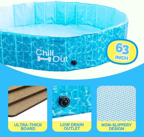 ALL FOR PAWS Dog Pool، حمامات سباحة للكلاب الكبيرة 160 سم، حمام سباحة قابل للطي من الألواح الليفية عالي الكثافة، حمام سباحة داخلي وخارجي للكلاب والأطفال in Saudi Arabia