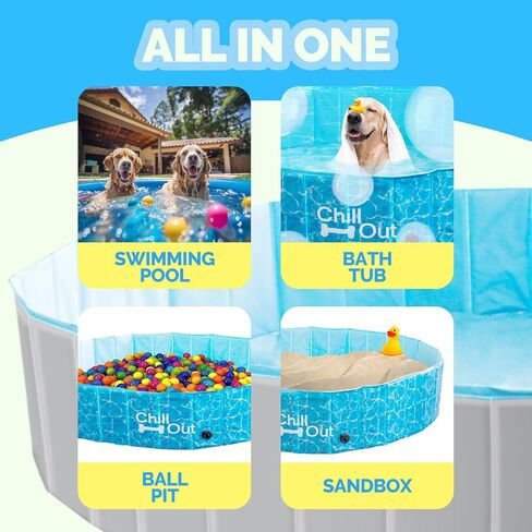 ALL FOR PAWS Dog Pool، حمامات سباحة للكلاب الكبيرة 160 سم، حمام سباحة قابل للطي من الألواح الليفية عالي الكثافة، حمام سباحة داخلي وخارجي للكلاب والأطفال in Saudi Arabia