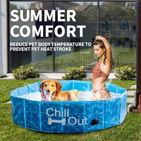 ALL FOR PAWS Dog Pool، حمامات سباحة للكلاب الكبيرة 160 سم، حمام سباحة قابل للطي من الألواح الليفية عالي الكثافة، حمام سباحة داخلي وخارجي للكلاب والأطفال in Saudi Arabia