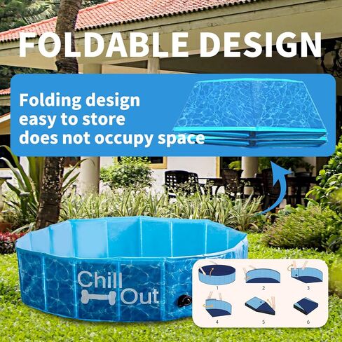 ALL FOR PAWS Dog Pool، حمامات سباحة للكلاب الكبيرة 160 سم، حمام سباحة قابل للطي من الألواح الليفية عالي الكثافة، حمام سباحة داخلي وخارجي للكلاب والأطفال in Saudi Arabia