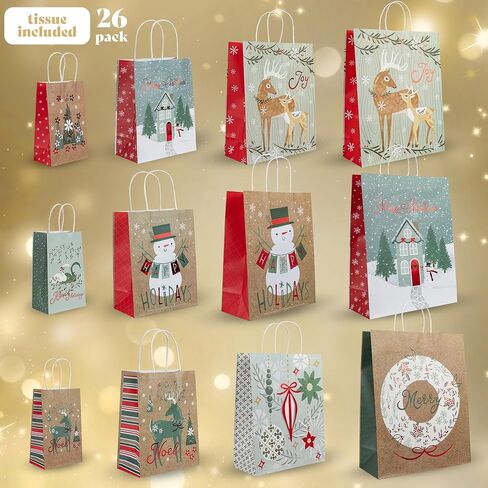 Plum Designs 12 Christmas Gift Bags Bulk- Christmas Gift Bags, Large Christmas Bags for Gifts, Holiday Gift Bags with Tissue Paper- in Kuwait