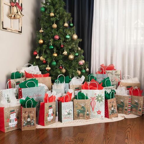 Plum Designs 12 Christmas Gift Bags Bulk- Christmas Gift Bags, Large Christmas Bags for Gifts, Holiday Gift Bags with Tissue Paper- in Kuwait