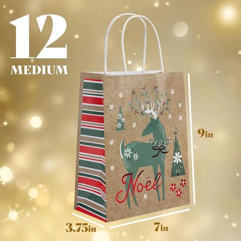 Plum Designs 12 Christmas Gift Bags Bulk- Christmas Gift Bags, Large Christmas Bags for Gifts, Holiday Gift Bags with Tissue Paper- in Kuwait