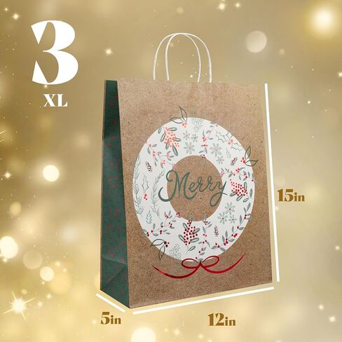 Plum Designs 12 Christmas Gift Bags Bulk- Christmas Gift Bags, Large Christmas Bags for Gifts, Holiday Gift Bags with Tissue Paper- in Kuwait