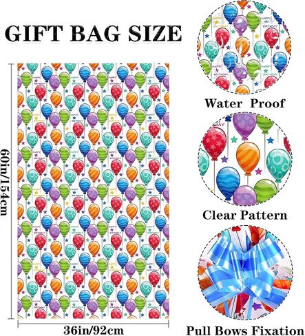 Elephant-package 1PCS Jumbo Birthday Gift Bag, Oversized Gift Bag 60" x 36" with Pull Bow and Tag, Extra Large Plastic Gift Bag for Birthday, Baby Shower, Huge Gift Wrap. （Colorful Balloon in Saudi Arabia