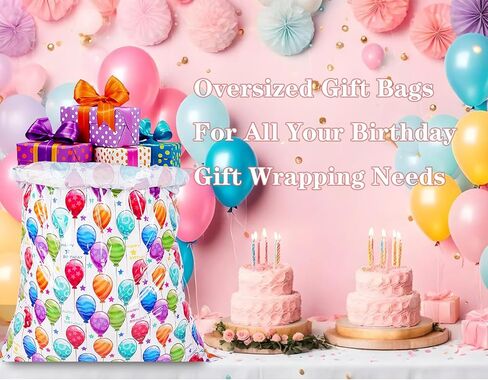 Elephant-package 1PCS Jumbo Birthday Gift Bag, Oversized Gift Bag 60" x 36" with Pull Bow and Tag, Extra Large Plastic Gift Bag for Birthday, Baby Shower, Huge Gift Wrap. （Colorful Balloon in Saudi Arabia