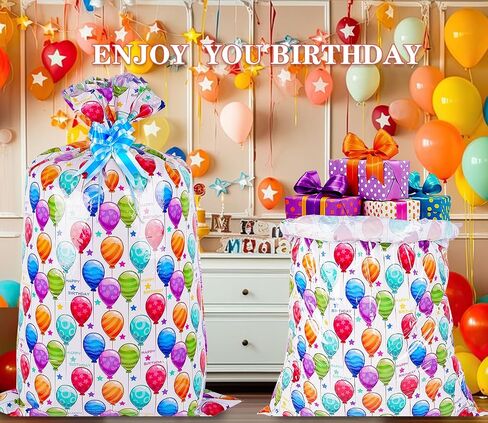 Elephant-package 1PCS Jumbo Birthday Gift Bag, Oversized Gift Bag 60" x 36" with Pull Bow and Tag, Extra Large Plastic Gift Bag for Birthday, Baby Shower, Huge Gift Wrap. （Colorful Balloon in Saudi Arabia