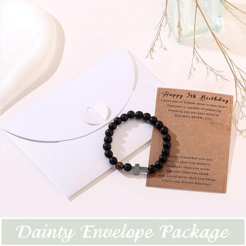 ATIMIGO 6-21st Happy Birthday Cross Beaded Bracelet Decorations for Boys Teen 6 7 8 9 10 11 12 13 14 15 16 17 18 19 20 21 Year Old Male Man Birthday Gifts Ideas for Son Grandson in Kuwait