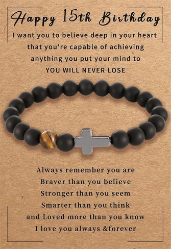 ATIMIGO 6-21st Happy Birthday Cross Beaded Bracelet Decorations for Boys Teen 6 7 8 9 10 11 12 13 14 15 16 17 18 19 20 21 Year Old Male Man Birthday Gifts Ideas for Son Grandson in Kuwait
