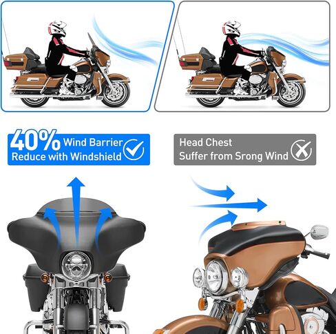 ANONEMOTO زجاج أمامي مستدير مقاس 5 بوصات أسود متوافق مع Harley Davidson Touring 1996-2013 Street Glide Electra Glide Ultra Classic FLHTK FLHTI FLHT FLHTCU Tri Glide FLHTCUTG in Kuwait