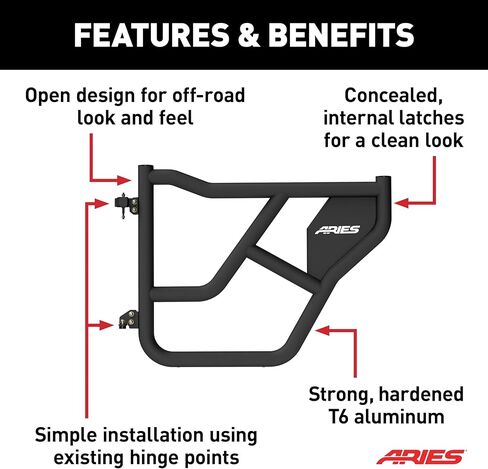 ARIES 2500250 Rear Black Aluminum Tube Doors for Ford Bronco 4-Door in Kuwait