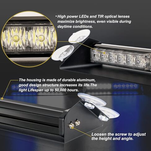 ASPL 2x14 inch 24LED Dash Emergency Strobe Lights Interior Front/Rear Windshield Deck Split Safety Warning Lights Hazard Light Bar for Car Truck Vehicles (Amber/White) in Kuwait