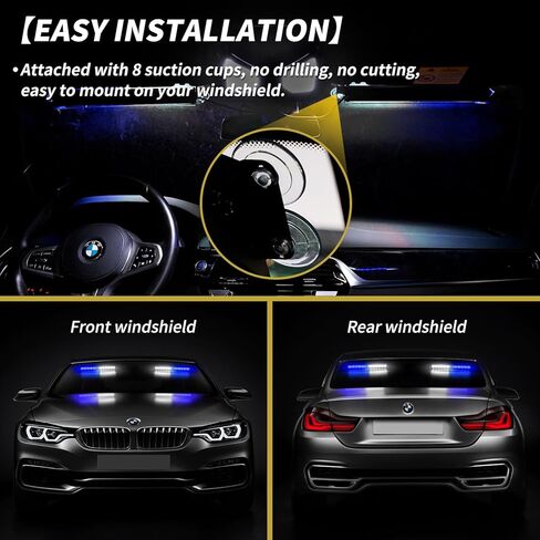 ASPL 2x14 inch 24LED Dash Emergency Strobe Lights Interior Front/Rear Windshield Deck Split Safety Warning Lights Hazard Light Bar for Car Truck Vehicles (Amber/White) in Kuwait