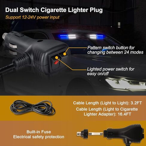 ASPL 2x14 inch 24LED Dash Emergency Strobe Lights Interior Front/Rear Windshield Deck Split Safety Warning Lights Hazard Light Bar for Car Truck Vehicles (Amber/White) in Kuwait