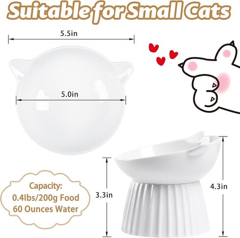 Ceramic Raised Cat Bowl，Tilted Raised Cat Bowl Anti Vomit Cat Bowls for Indoor Cats Whisker Friendly Pet Feeder for Cats Puppies, Microwave and Dishwasher Safe in Saudi Arabia