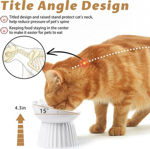Ceramic Raised Cat Bowl，Tilted Raised Cat Bowl Anti Vomit Cat Bowls for Indoor Cats Whisker Friendly Pet Feeder for Cats Puppies, Microwave and Dishwasher Safe in Saudi Arabia