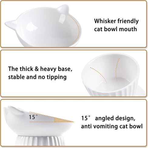 Ceramic Raised Cat Bowl，Tilted Raised Cat Bowl Anti Vomit Cat Bowls for Indoor Cats Whisker Friendly Pet Feeder for Cats Puppies, Microwave and Dishwasher Safe in Saudi Arabia