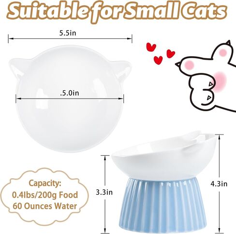 Ceramic Raised Cat Bowl，Tilted Raised Cat Bowl Anti Vomit Cat Bowls for Indoor Cats Whisker Friendly Pet Feeder for Cats Puppies, Microwave and Dishwasher Safe in Saudi Arabia