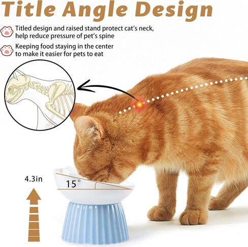 Ceramic Raised Cat Bowl，Tilted Raised Cat Bowl Anti Vomit Cat Bowls for Indoor Cats Whisker Friendly Pet Feeder for Cats Puppies, Microwave and Dishwasher Safe in Saudi Arabia