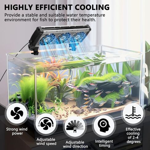 fishkeeper Aquarium Chiller - 3600 r/m Powerful Wind Quiet Fish Tank Cooling Fans with Controller, 5 Speeds, 3 Timer Modes, 180° Wide Angle Adjustable Aquarium Cooler Fan (12W, 3 Head) in Saudi Arabia