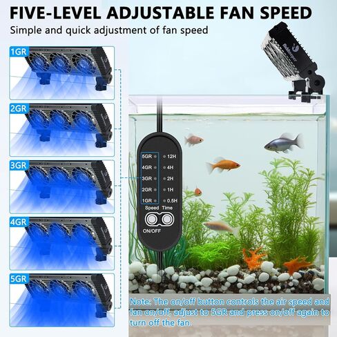 fishkeeper Aquarium Chiller - 3600 r/m Powerful Wind Quiet Fish Tank Cooling Fans with Controller, 5 Speeds, 3 Timer Modes, 180° Wide Angle Adjustable Aquarium Cooler Fan (12W, 3 Head) in Saudi Arabia