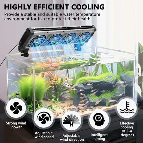 fishkeeper Aquarium Chiller - 3600 r/m Powerful Wind Quiet Fish Tank Cooling Fans with Controller, 5 Speeds, 3 Timer Modes, 180° Wide Angle Adjustable Aquarium Cooler Fan (12W, 3 Head) in Saudi Arabia