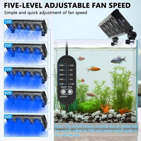 fishkeeper Aquarium Chiller - 3600 r/m Powerful Wind Quiet Fish Tank Cooling Fans with Controller, 5 Speeds, 3 Timer Modes, 180° Wide Angle Adjustable Aquarium Cooler Fan (12W, 3 Head) in Saudi Arabia