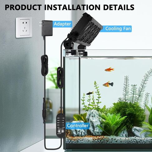 fishkeeper Aquarium Chiller - 3600 r/m Powerful Wind Quiet Fish Tank Cooling Fans with Controller, 5 Speeds, 3 Timer Modes, 180° Wide Angle Adjustable Aquarium Cooler Fan (12W, 3 Head) in Saudi Arabia