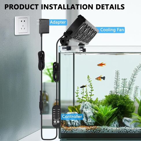 fishkeeper Aquarium Chiller - 3600 r/m Powerful Wind Quiet Fish Tank Cooling Fans with Controller, 5 Speeds, 3 Timer Modes, 180° Wide Angle Adjustable Aquarium Cooler Fan (12W, 3 Head) in Saudi Arabia