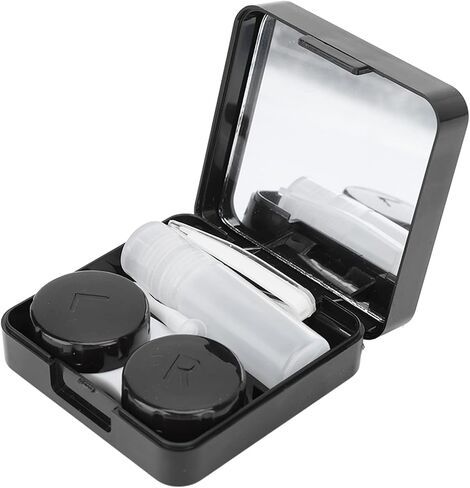 ZJchao Contact Lens Case Box, Portable Contact Lens Box Kit Contact Lens Care Case Black Contact Lens Case Kit with Mirror Solution Bottle Compact Eye Contact Case for Travelling Women Men in Saudi Arabia
