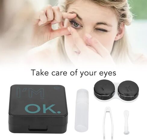 ZJchao Contact Lens Case Box, Portable Contact Lens Box Kit Contact Lens Care Case Black Contact Lens Case Kit with Mirror Solution Bottle Compact Eye Contact Case for Travelling Women Men in Saudi Arabia