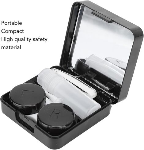 ZJchao Contact Lens Case Box, Portable Contact Lens Box Kit Contact Lens Care Case Black Contact Lens Case Kit with Mirror Solution Bottle Compact Eye Contact Case for Travelling Women Men in Saudi Arabia