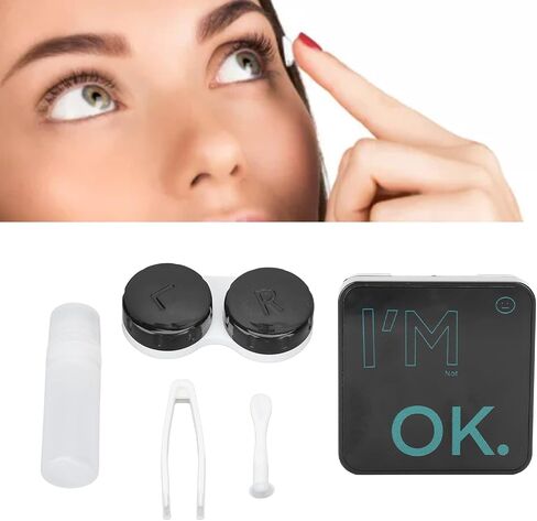 ZJchao Contact Lens Case Box, Portable Contact Lens Box Kit Contact Lens Care Case Black Contact Lens Case Kit with Mirror Solution Bottle Compact Eye Contact Case for Travelling Women Men in Saudi Arabia