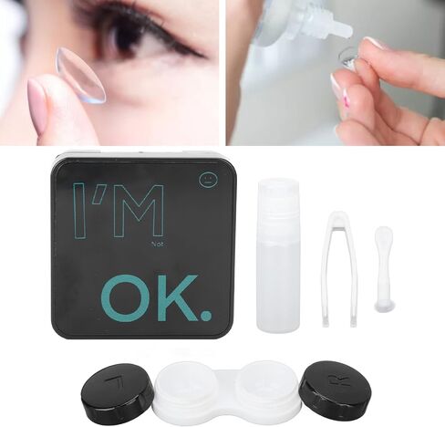 ZJchao Contact Lens Case Box, Portable Contact Lens Box Kit Contact Lens Care Case Black Contact Lens Case Kit with Mirror Solution Bottle Compact Eye Contact Case for Travelling Women Men in Saudi Arabia