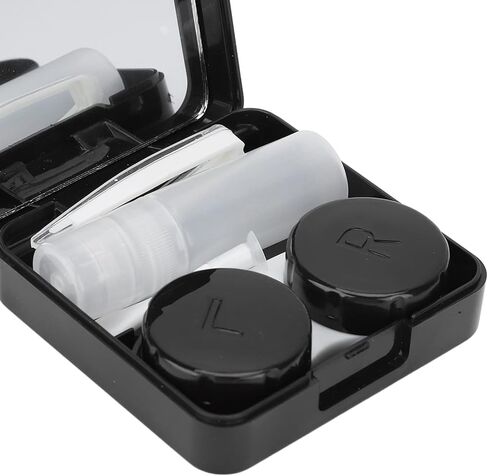 ZJchao Contact Lens Case Box, Portable Contact Lens Box Kit Contact Lens Care Case Black Contact Lens Case Kit with Mirror Solution Bottle Compact Eye Contact Case for Travelling Women Men in Saudi Arabia