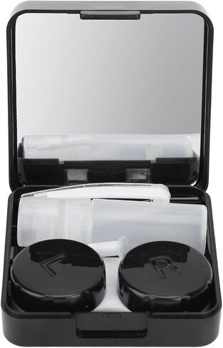 ZJchao Contact Lens Case Box, Portable Contact Lens Box Kit Contact Lens Care Case Black Contact Lens Case Kit with Mirror Solution Bottle Compact Eye Contact Case for Travelling Women Men in Saudi Arabia