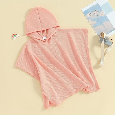 MAINESAKA Kids Baby Boy Girl Hooded Beach Towel Wrap Bathrobe Solid Color Waffle Knit Swimsuit Cover Ups Bathing Suit Poncho in Saudi Arabia