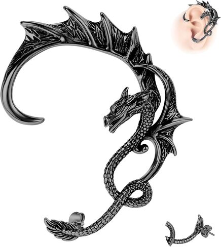 6ixGosh القوطية التنين الأذن الكفة الفولاذ المقاوم للصدأ الرجعية التنين الأقراط الشرير الأفعى التنين الأسماك التمساح الكفة التفاف الأقراط الغضروف متسلق الأذن أقراط مسمار للنساء الرجال، 4 in Kuwait