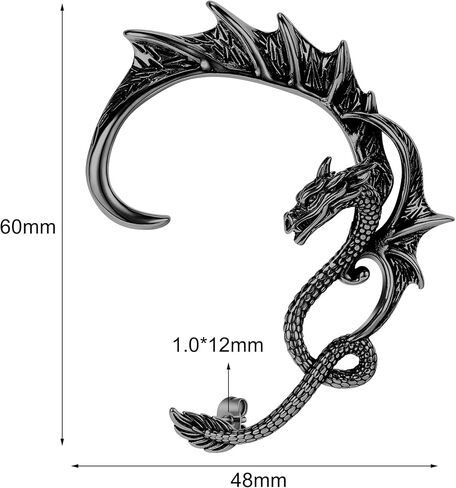 6ixGosh القوطية التنين الأذن الكفة الفولاذ المقاوم للصدأ الرجعية التنين الأقراط الشرير الأفعى التنين الأسماك التمساح الكفة التفاف الأقراط الغضروف متسلق الأذن أقراط مسمار للنساء الرجال، 4 in Kuwait