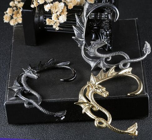 6ixGosh القوطية التنين الأذن الكفة الفولاذ المقاوم للصدأ الرجعية التنين الأقراط الشرير الأفعى التنين الأسماك التمساح الكفة التفاف الأقراط الغضروف متسلق الأذن أقراط مسمار للنساء الرجال، 4 in Kuwait