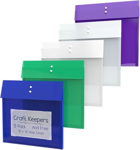 Scrapbook Paper Storage, 12x12 Paper Storage Organizer, Cardstock Organizer, Craft Organizer, Poly Acid Free Craft Keepers, 4 Colors, Snap Closure (5 Pack) in Kuwait