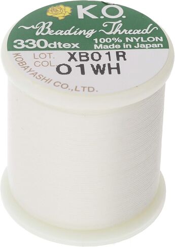 KO Nylon Beading Thread, White Color, Japanese Pre-Waxed 100% Nylon, 330TEX, Tangle Resistant Knotting Cords, 50m /55 yds Spool, Use for Seed Bead Projects, Loom Work & Bead Weaving in Saudi Arabia