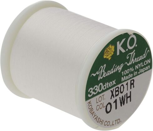 KO Nylon Beading Thread, White Color, Japanese Pre-Waxed 100% Nylon, 330TEX, Tangle Resistant Knotting Cords, 50m /55 yds Spool, Use for Seed Bead Projects, Loom Work & Bead Weaving in Saudi Arabia