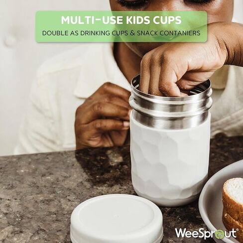 كوب شرب WeeSprout 2 في 1 للأطفال، (12 أونصة أخضر) بهلوان متين من الفولاذ المقاوم للصدأ للعصائر، ماصات سيليكون مع سدادات، أغطية ملتوية بلاستيكية فاخرة، أكمام سهلة الإمساك، آمنة للاستخدام في غسالة الأطباق in Kuwait