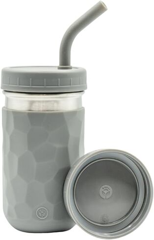 كوب شرب WeeSprout 2 في 1 للأطفال، (12 أونصة أخضر) بهلوان متين من الفولاذ المقاوم للصدأ للعصائر، ماصات سيليكون مع سدادات، أغطية ملتوية بلاستيكية فاخرة، أكمام سهلة الإمساك، آمنة للاستخدام في غسالة الأطباق in Kuwait