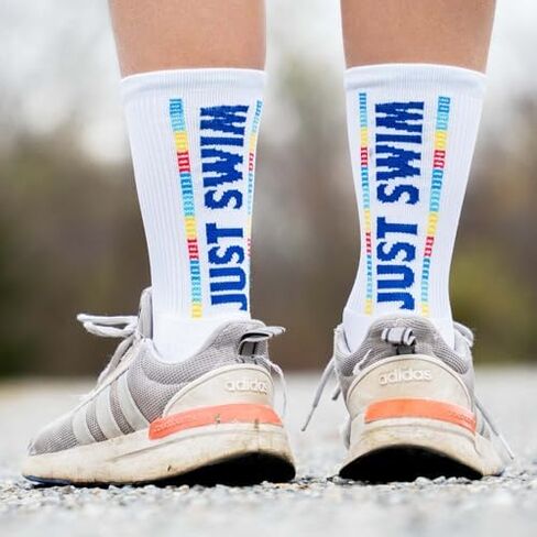ChalkTalk SPORTS Swim Athletic Mid-Calf Woven Socks | Eat. Sleep. Swim. Lanes Socks | Blue in Saudi Arabia