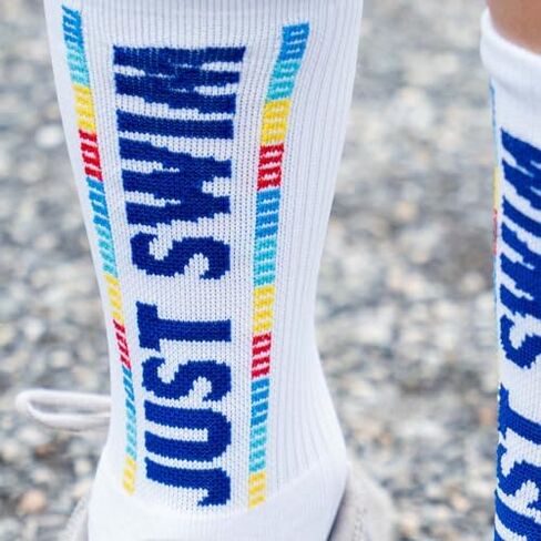ChalkTalk SPORTS Swim Athletic Mid-Calf Woven Socks | Eat. Sleep. Swim. Lanes Socks | Blue in Saudi Arabia