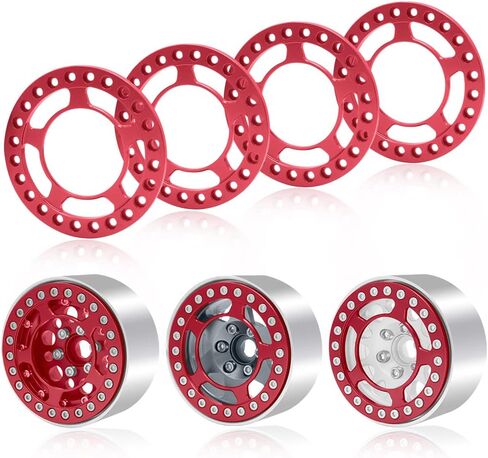 Esilun RC 4pcs 1.9" Beadlock Wheel Ring Replacement Wheel Ring for 1/10 RC Crawler Axial SCX10 90046 TRX4（Red-Type 3） in Kuwait